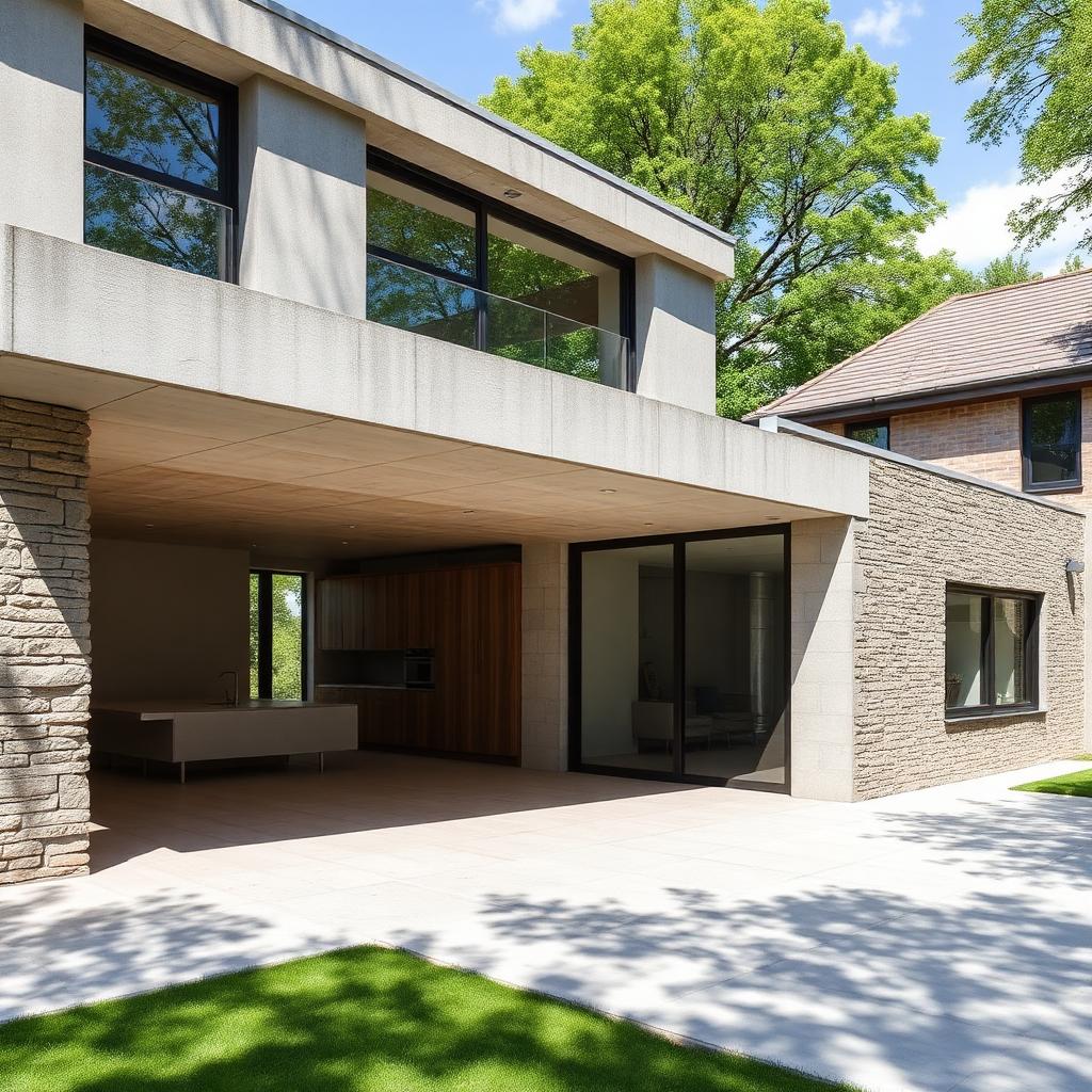Extension contemporaine, chantier de maçonnerie à Sciez